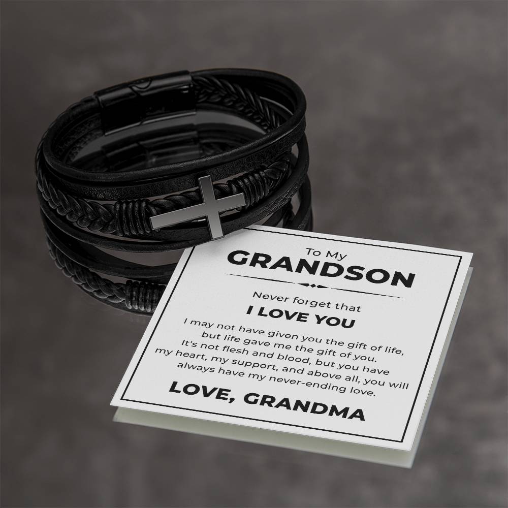 Men's Cross Bracelet - To My Grandson "I Love You"