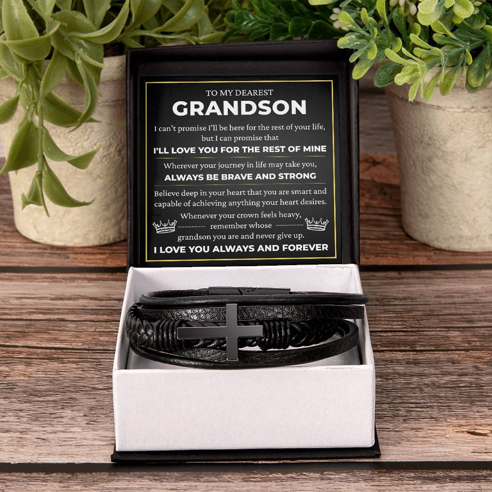 Men's Cross Bracelet - To My Dearest Grandson "I'll Love You For The Rest of Mine"