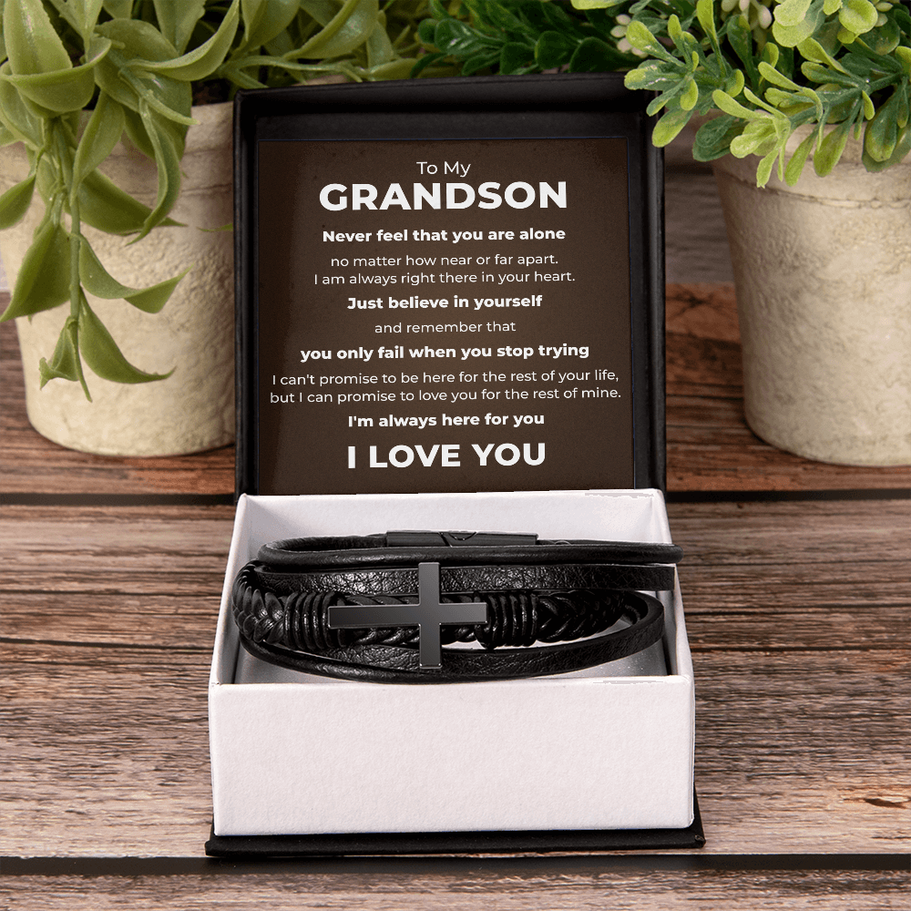 Men's Cross Bracelet - To My Grandson "I'm Always Here For You"
