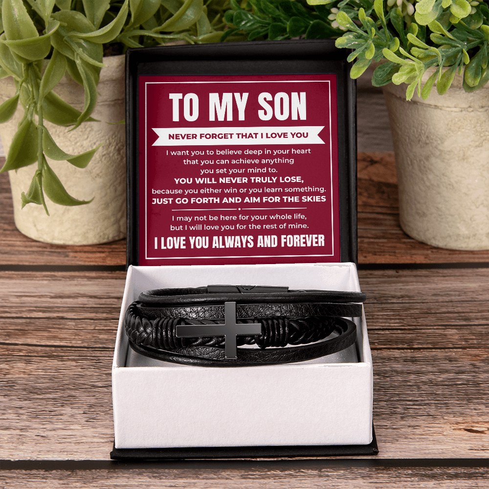 Men's Cross Bracelet - To My Son "Never Forget That I Love You"