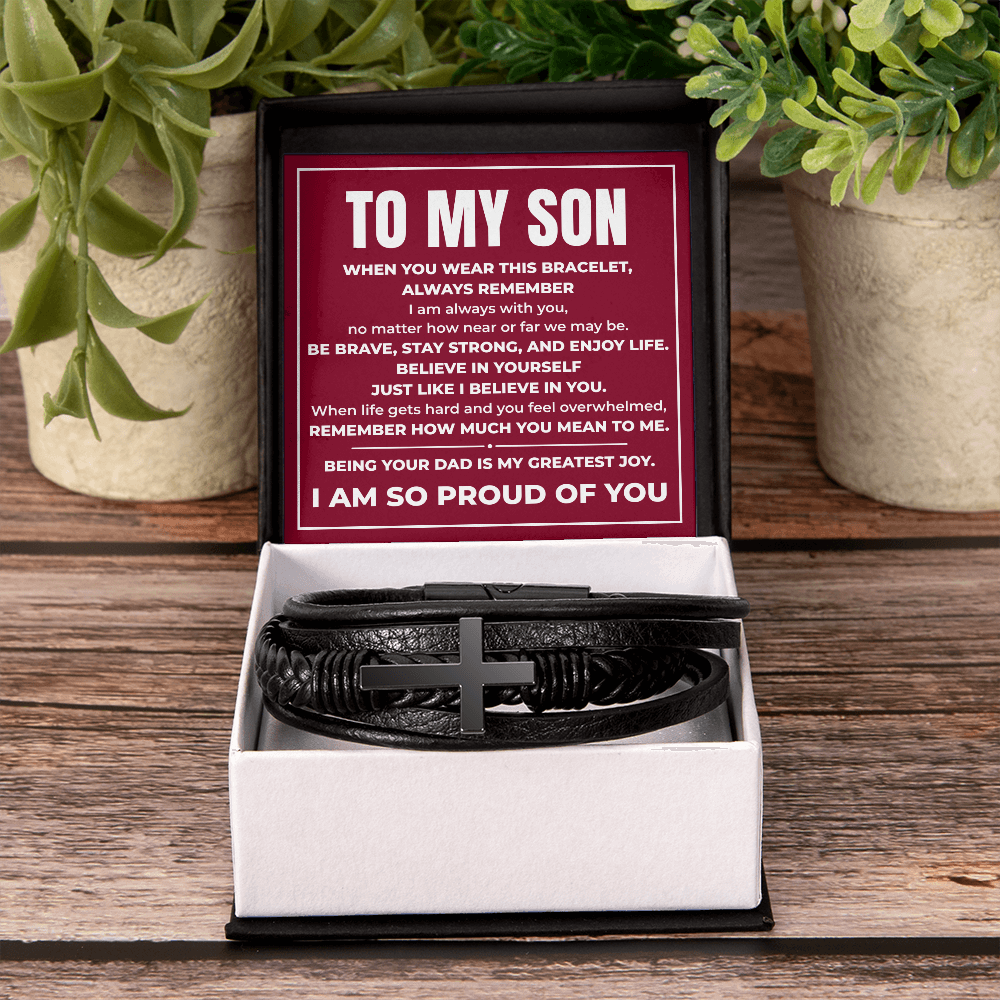 Men's Cross Bracelet - To My Son "Believe In Yourself"