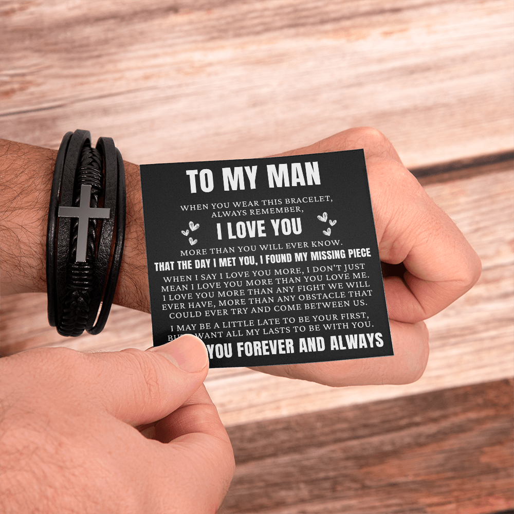 Men's Cross Bracelet - To My Man "I Love You"