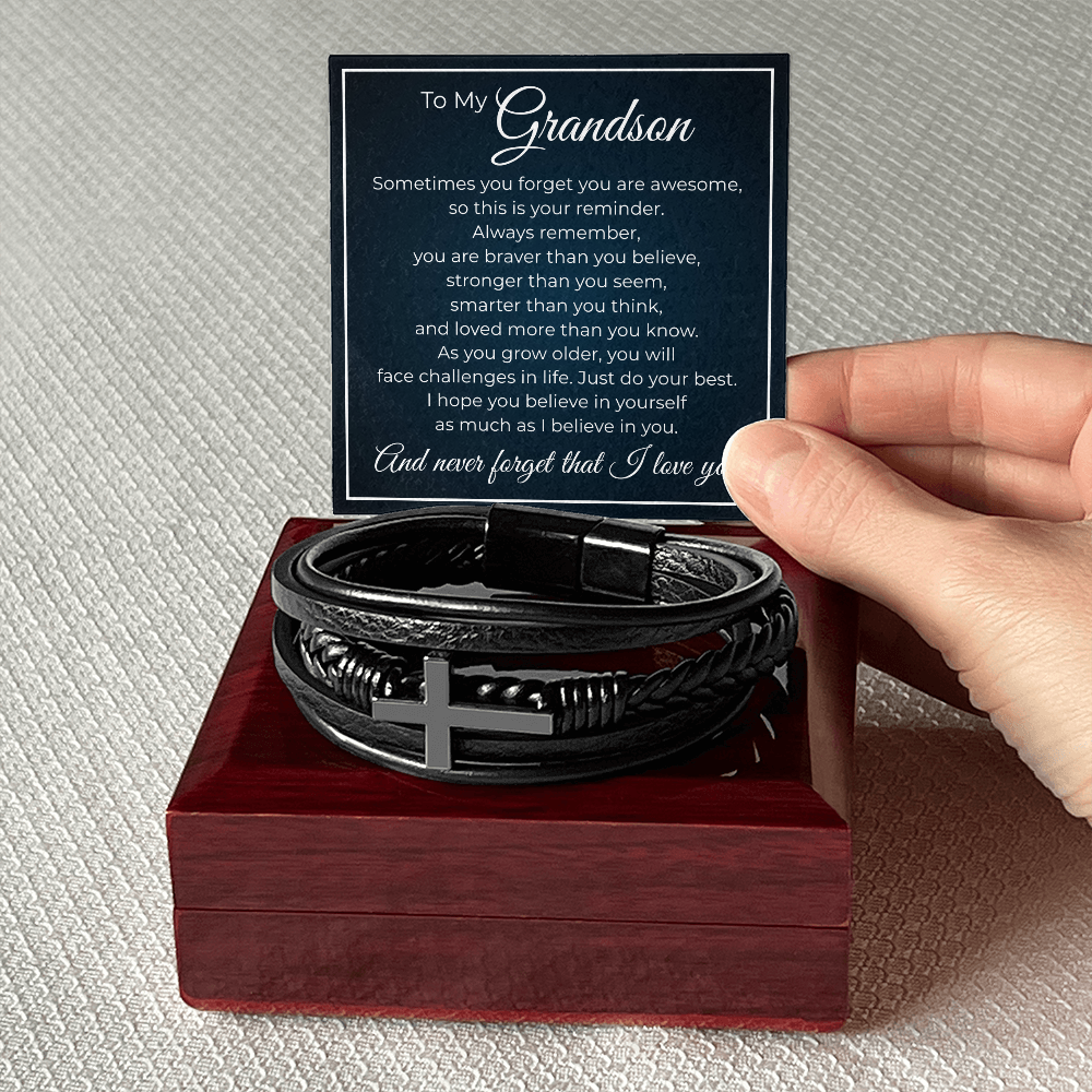 Men's Cross Bracelet - To My Grandson "I Believe In You"
