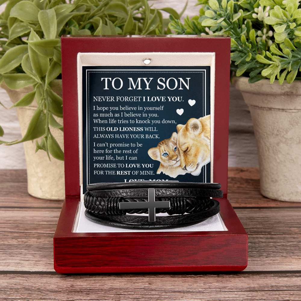 To My Son Men's Cross Bracelet - "Never Forget I Love You"