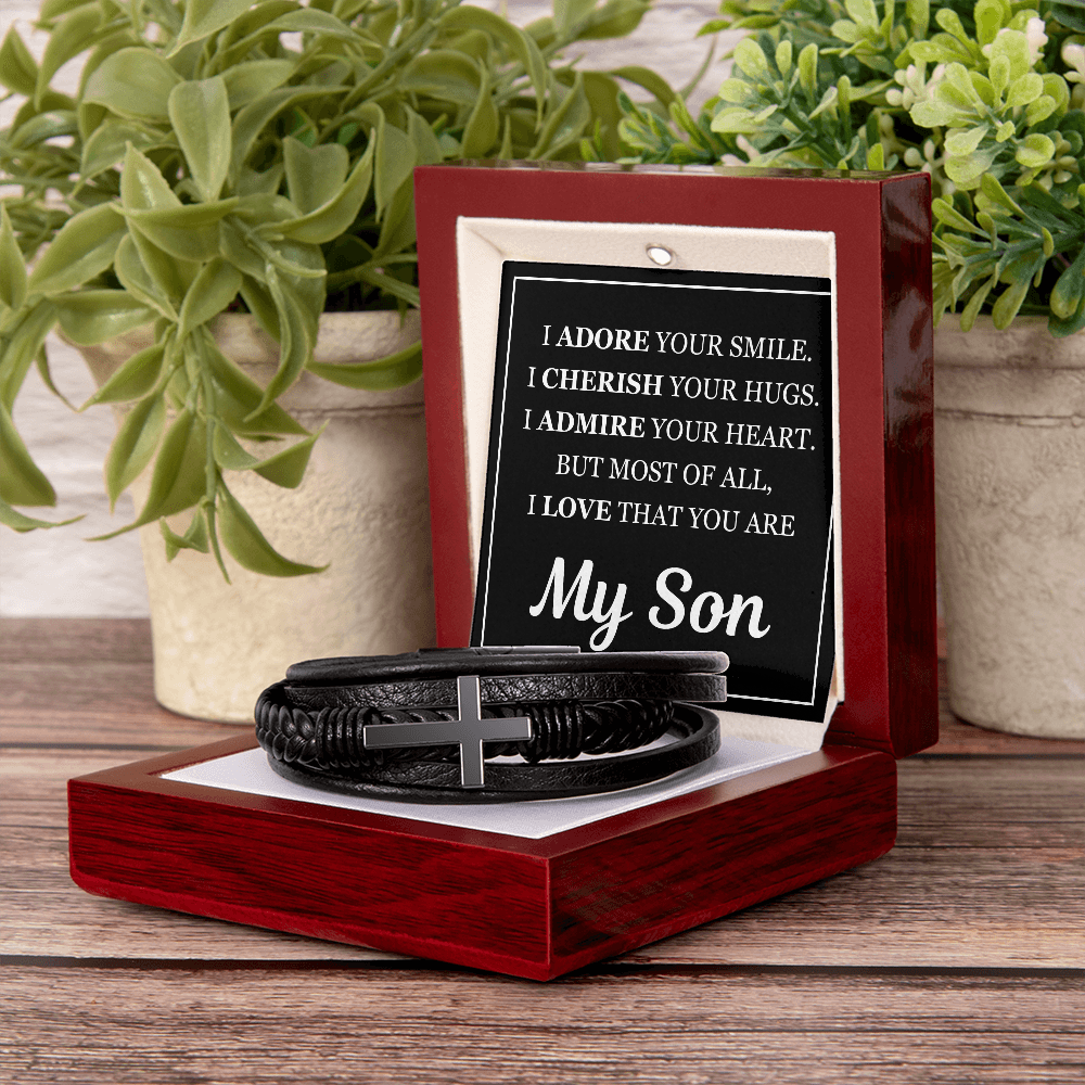 Men's Cross Bracelet - To My Son "I Adore Your Smile"