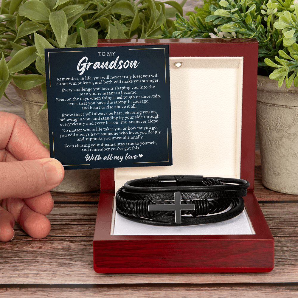 Men's Cross Bracelet - To My Grandson "Stay True To Yourself"