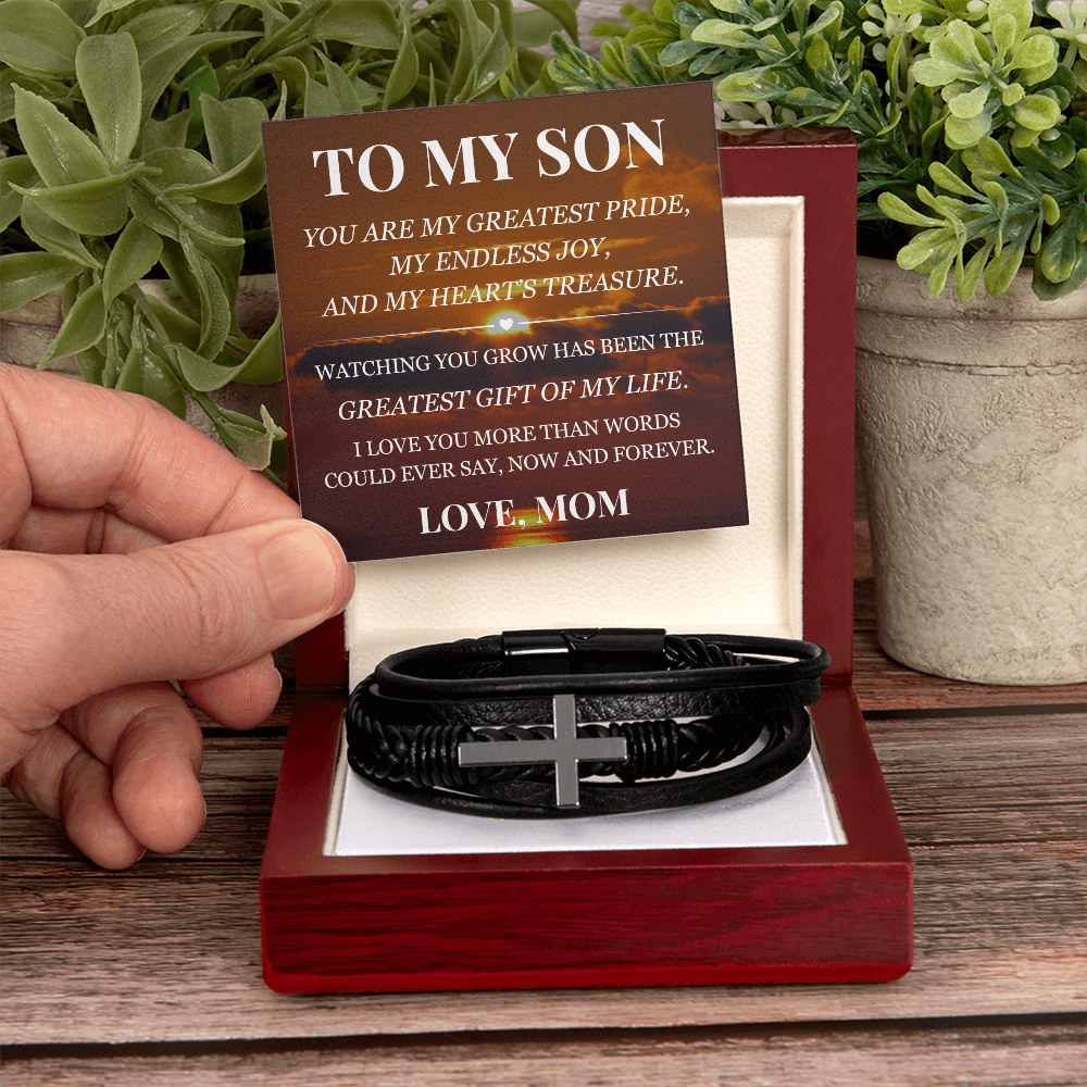 Men's Cross Bracelet - To My Son "Greatest Gift of My Life"