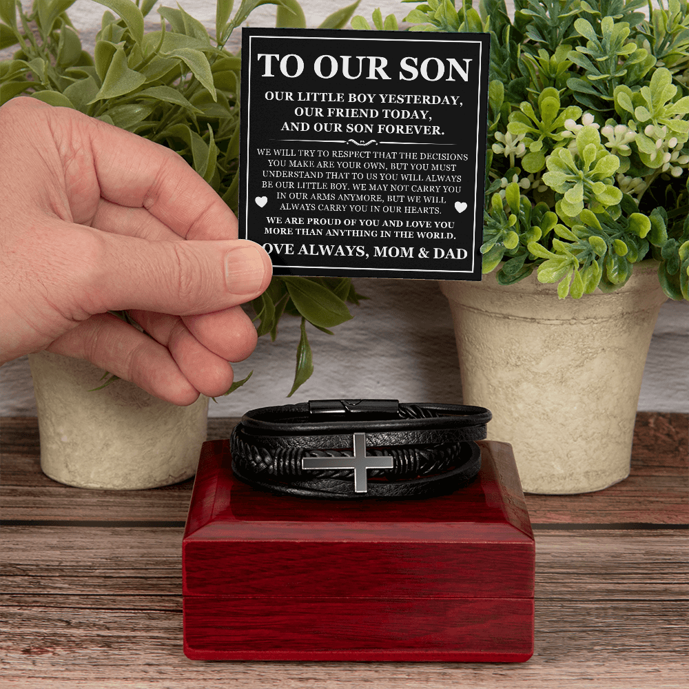 Men's Cross Bracelet - To Our Son "We Are So Proud of You"