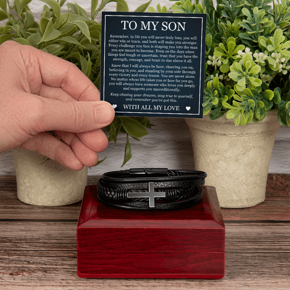 Men's Cross Bracelet - To My Son "Keep Chasing Your Dreams"