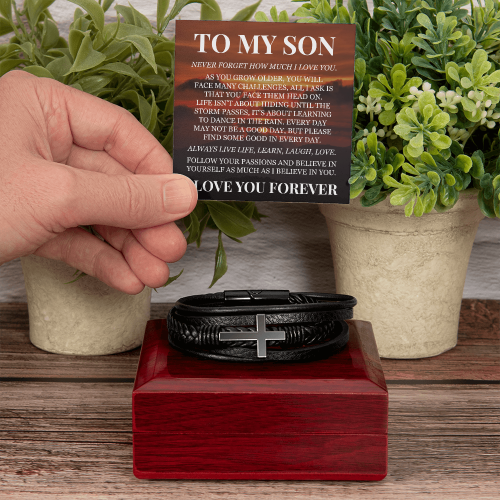 Men's Cross Bracelet - To My Son "I Love You Forever"