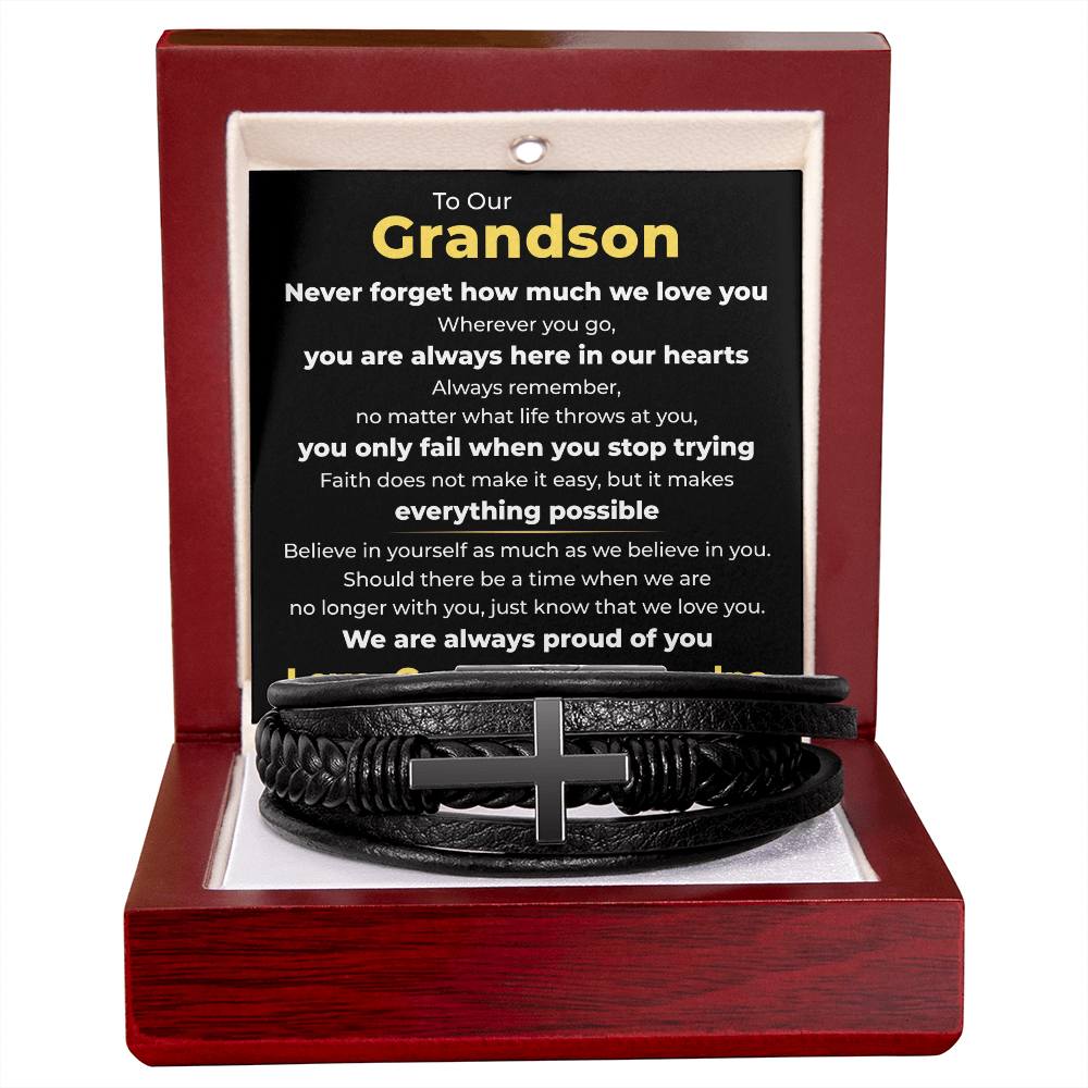 Men's Cross Bracelet - To Our Grandson "We Are Always Proud of You"