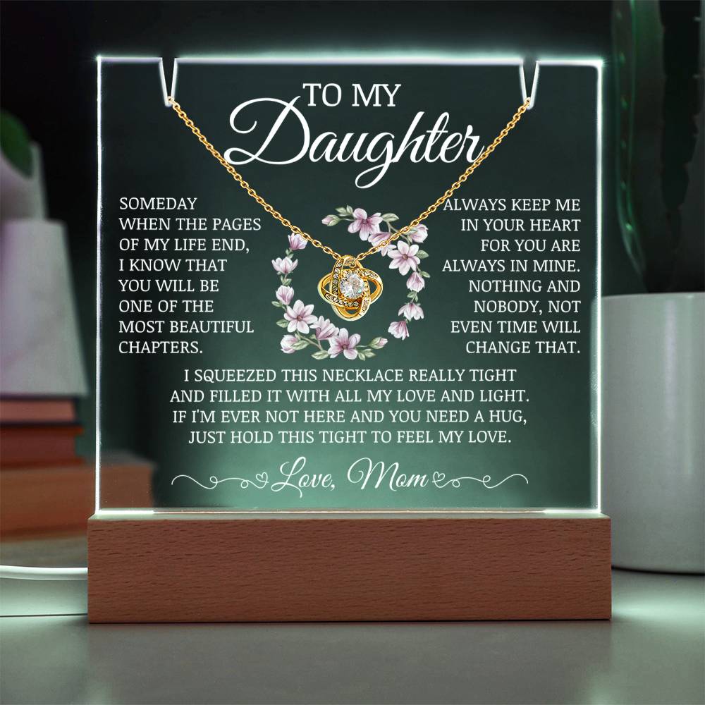Daughter Keepsake "Always Keep Me In Your Heart" Acrylic Lamp with Love Knot Necklace