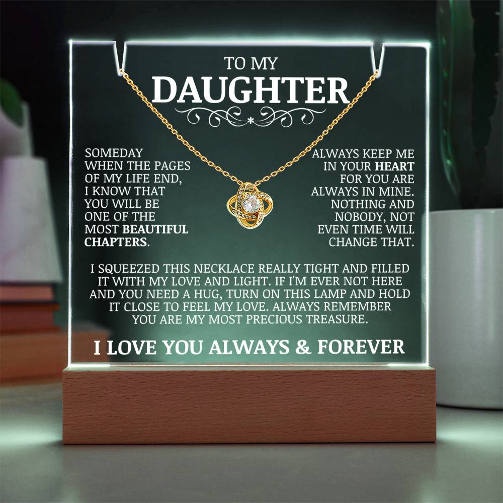To My Daughter "Always Keep Me In Your Heart" Acrylic Lamp with Love Knot Necklace