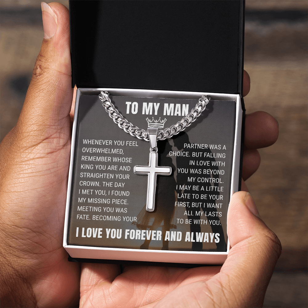 Cross Cuban Link Chain - To My Husband "Meeting You Was Fate"