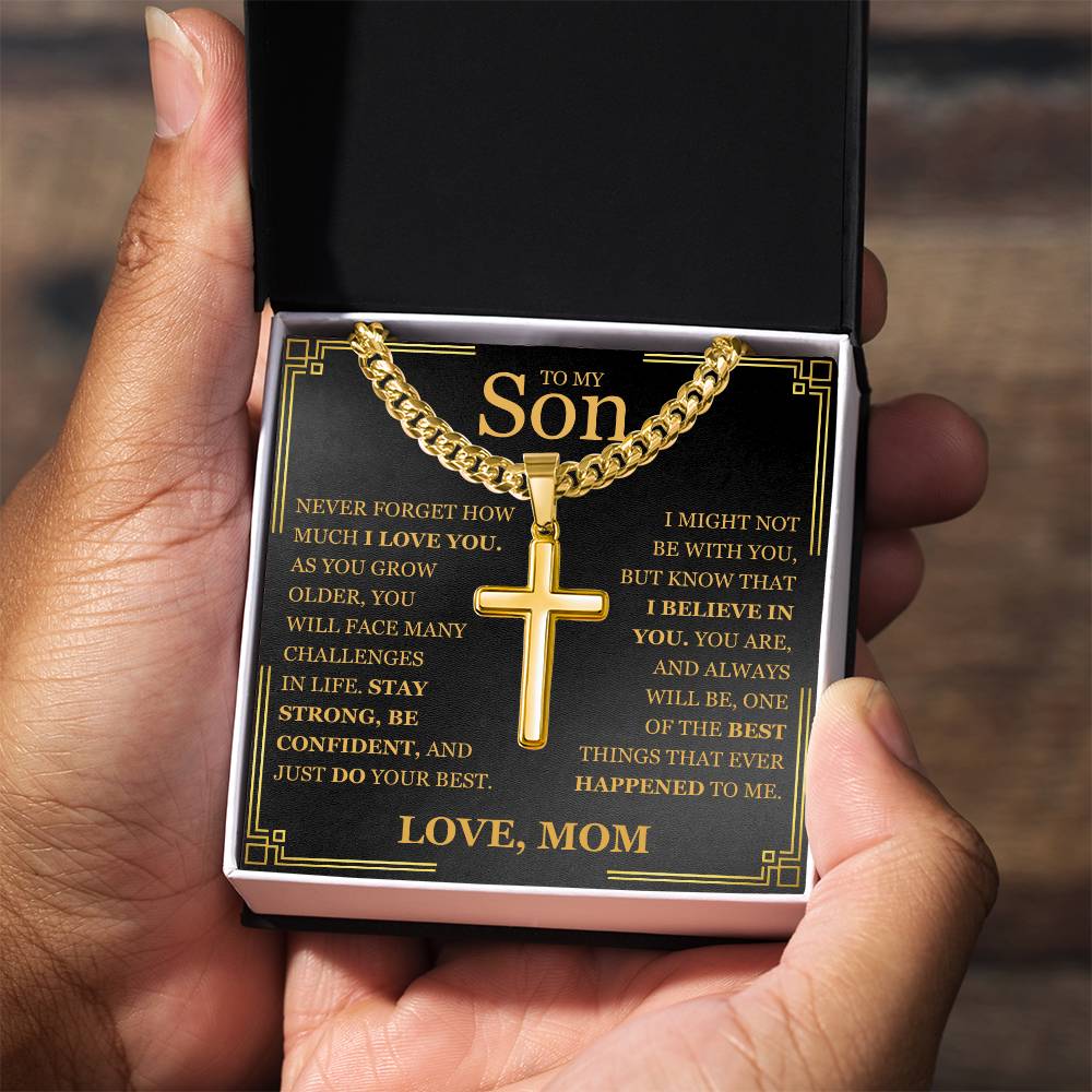 To My Son - Artisan Cross with Cuban Link Chain