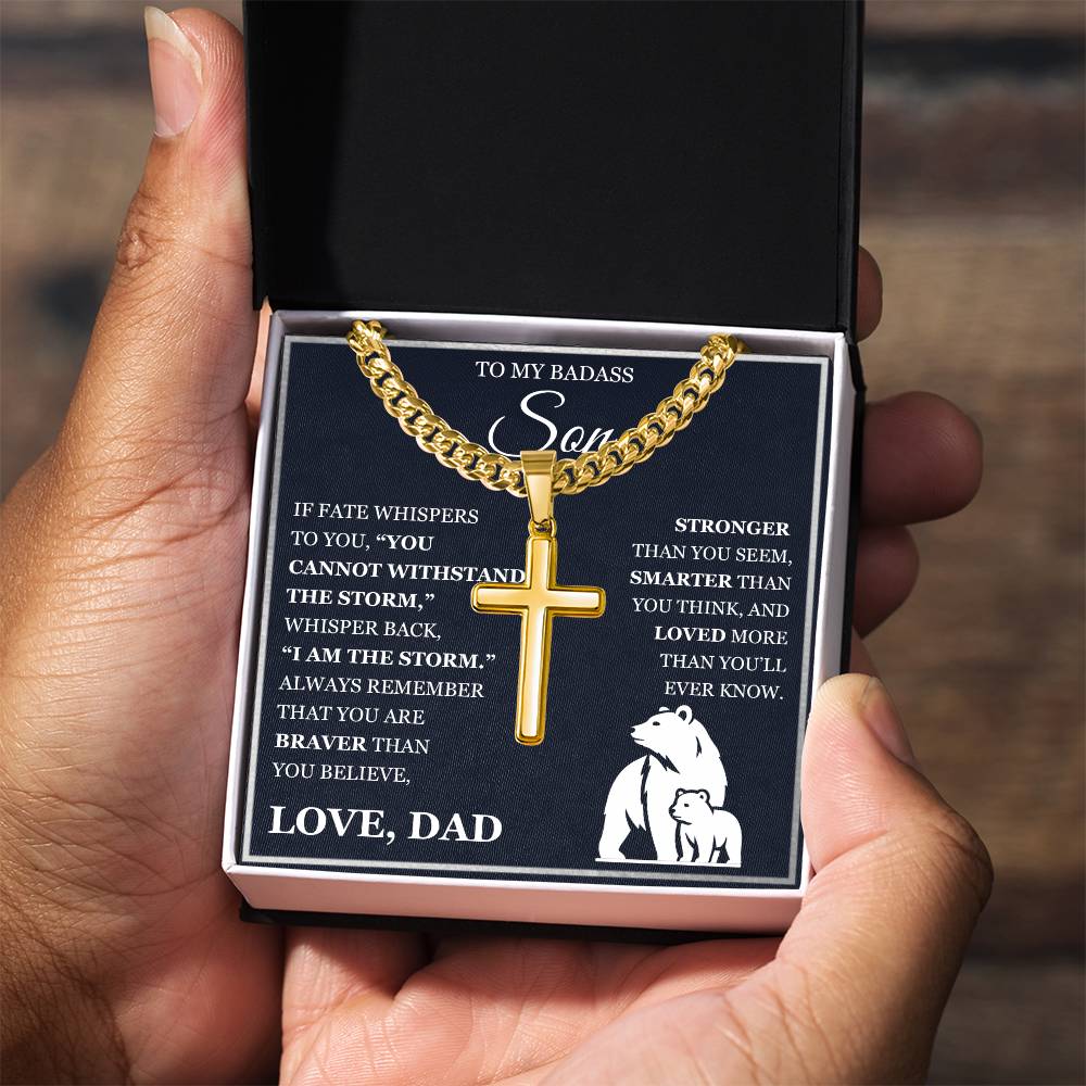 To My Son - Artisan Cross with Cuban Link Chain