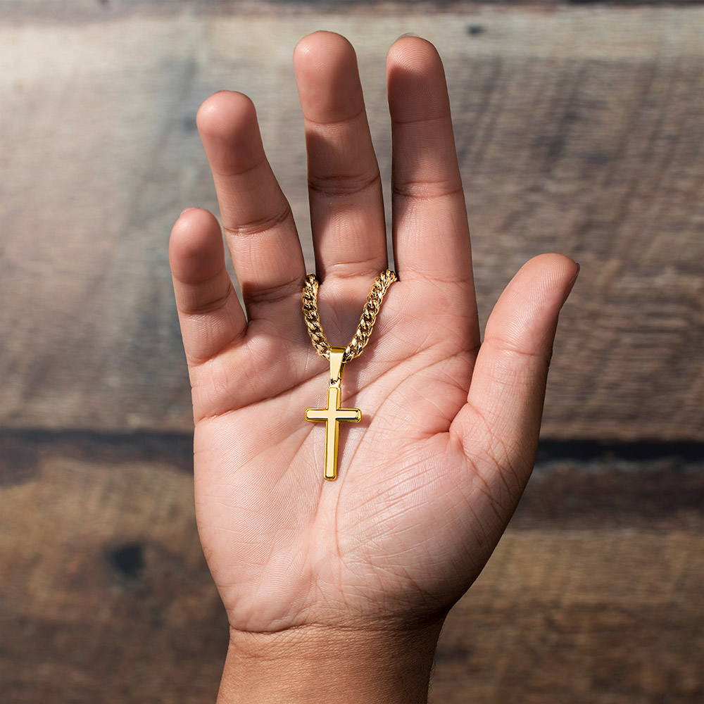 Cuban Chain with Cross Necklace- To My Son "Trust Yourself"