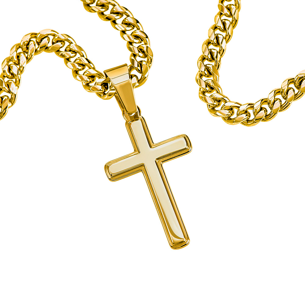 Cuban Chain with Cross Necklace - To My Son "Follow You Dreams with Courage"