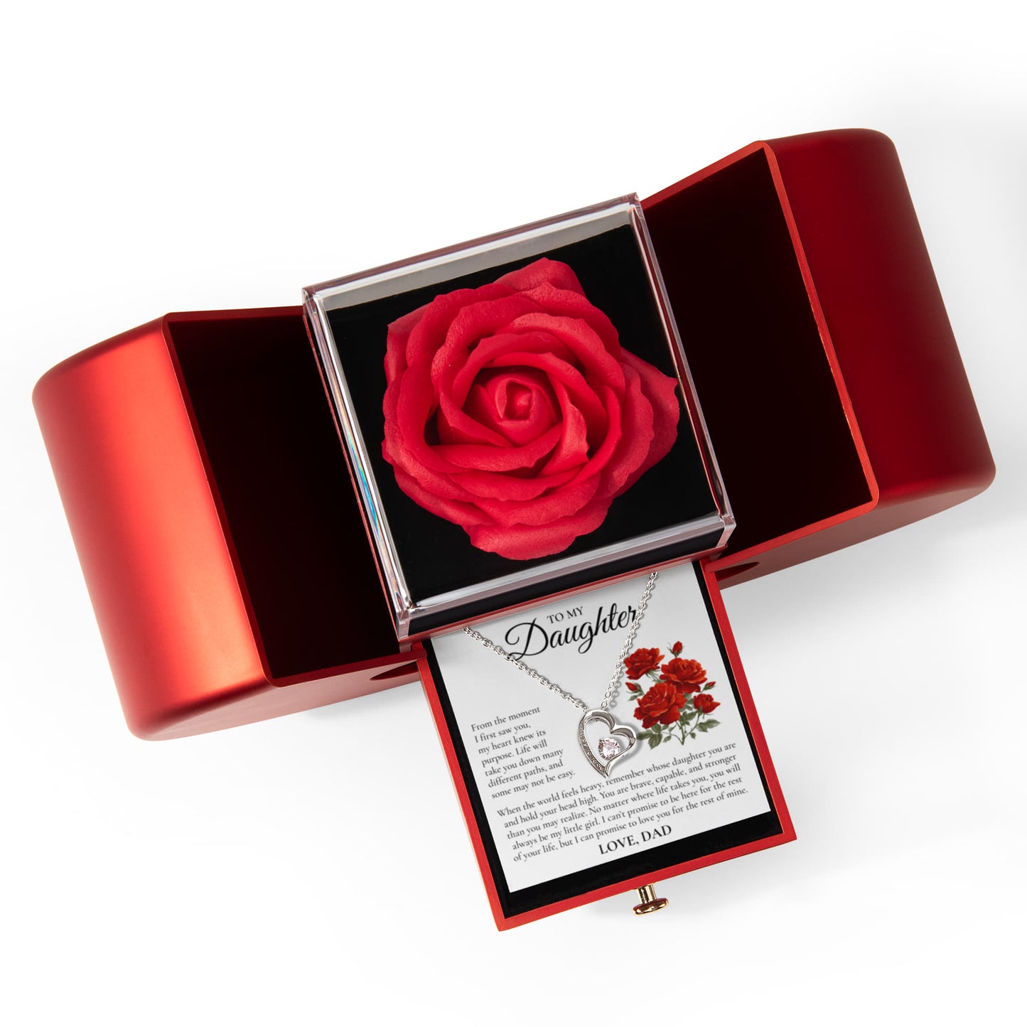 Forever Love Necklace with Red Heart Rose Box - To My Daughter