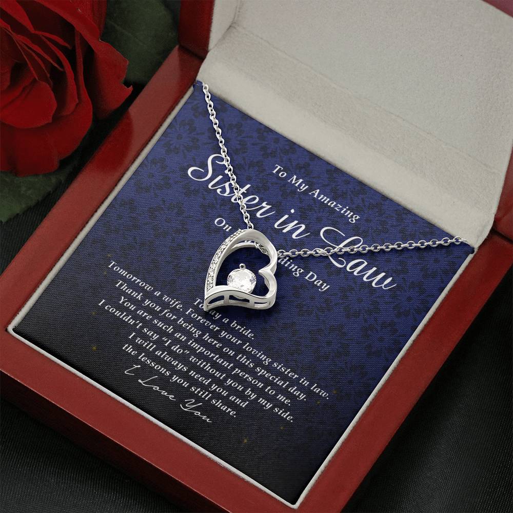 Forever Heart Necklace, To My Sister In Law on My Wedding Day, Gift from Bride, Wedding Gift from Sis In Law