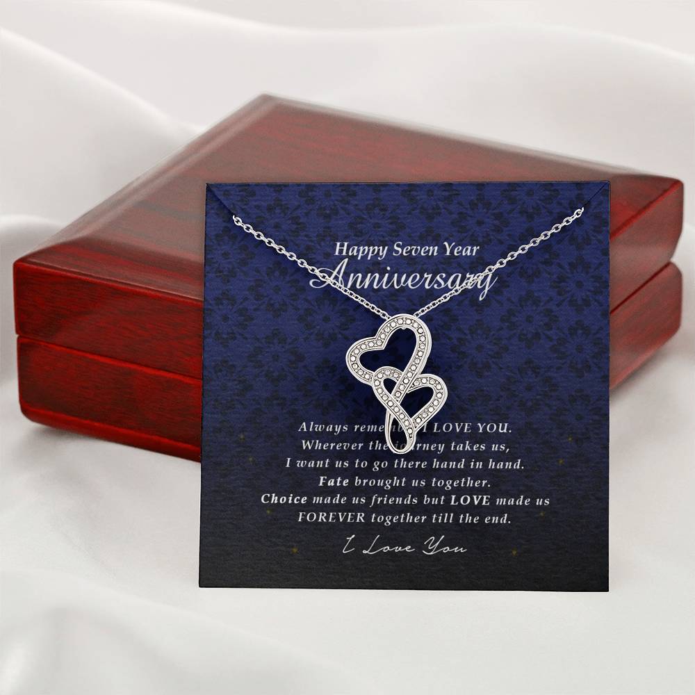Double Heart Necklace, Happy 7 Year Anniversary