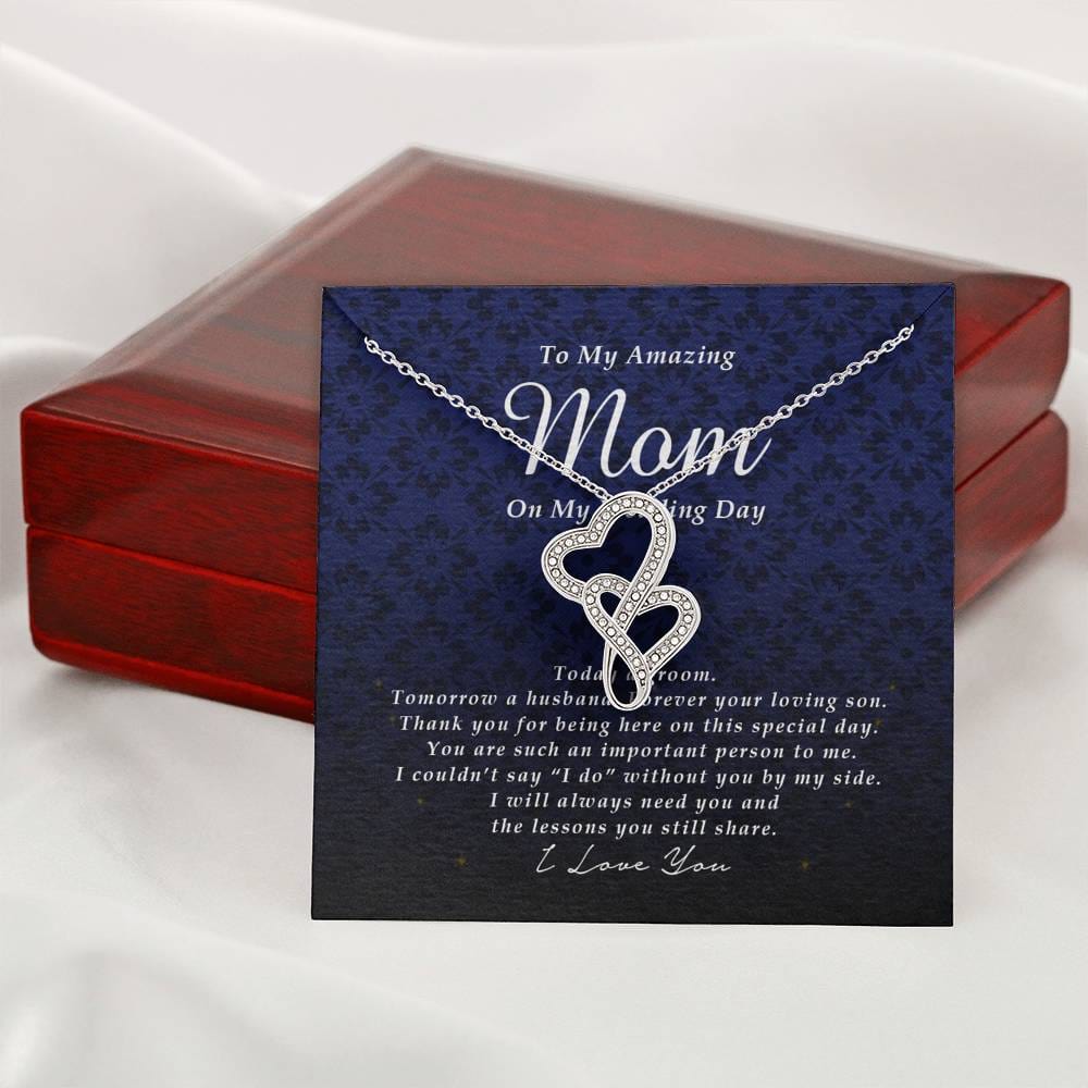Double Heart Necklace, To My Mom, Gift from Groom, Wedding Day Gift from Son
