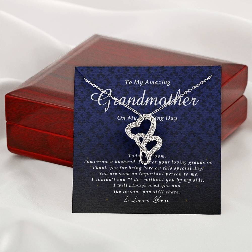 Double Heart Necklace, To My Grandmother, Gift from Groom, Wedding Day Gift from Grandson