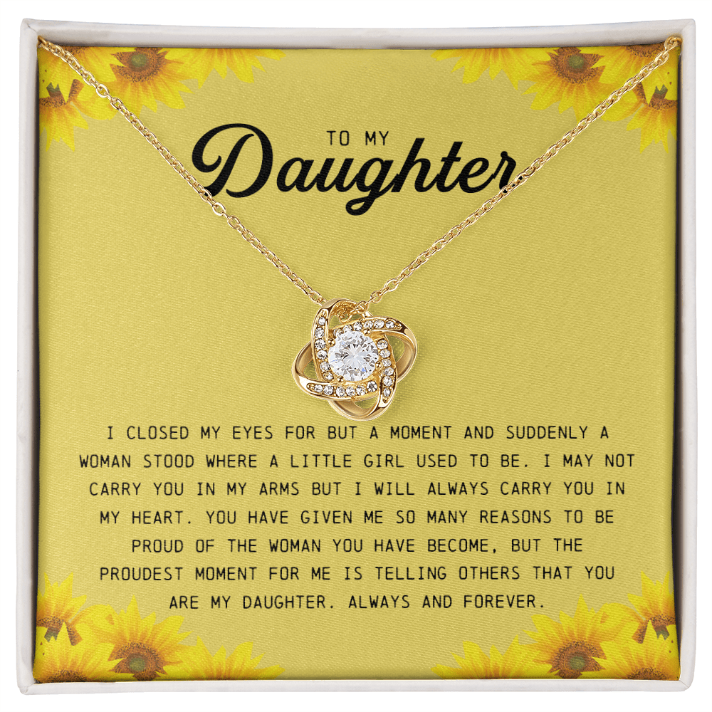 To My Daughter "I Will Always Carry You In My Heart" Love Knot Necklace