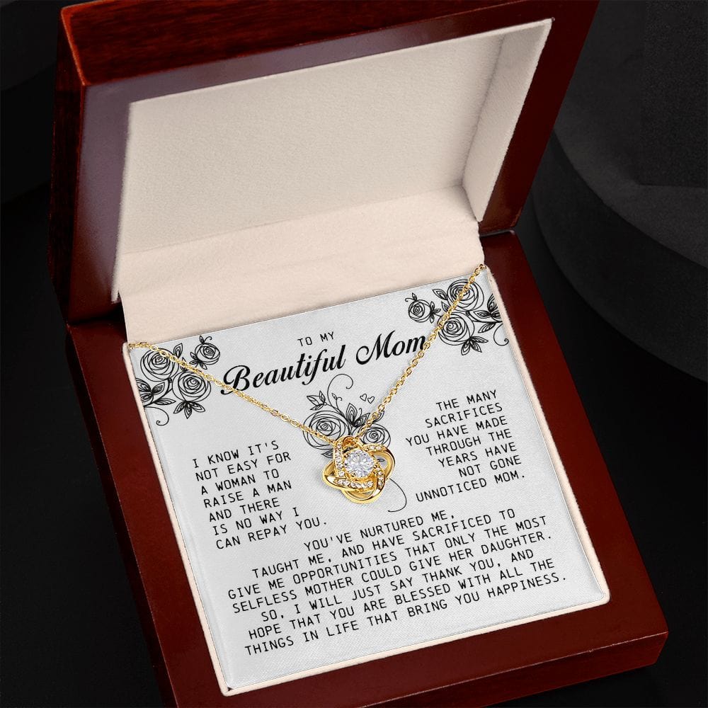 To my Beautiful Mom, Love Knot Necklace, Mother's Day Gift