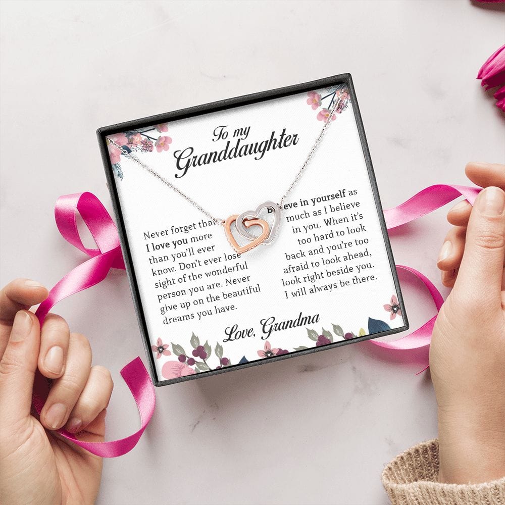 To My Granddaughter "Never Forget That I Love You" Interlocking Hearts Necklace