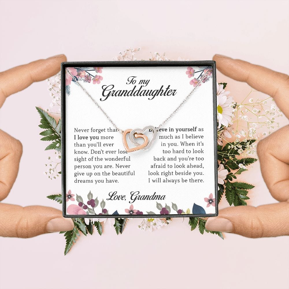 To My Granddaughter "Never Forget That I Love You" Interlocking Hearts Necklace