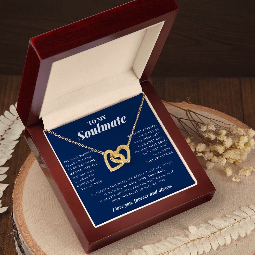 Interlocking Hearts Necklace, To My Soulmate 18K Yellow Gold Finish