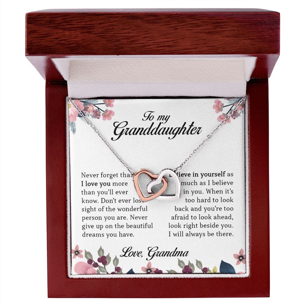 To My Granddaughter "Never Forget That I Love You" Interlocking Hearts Necklace