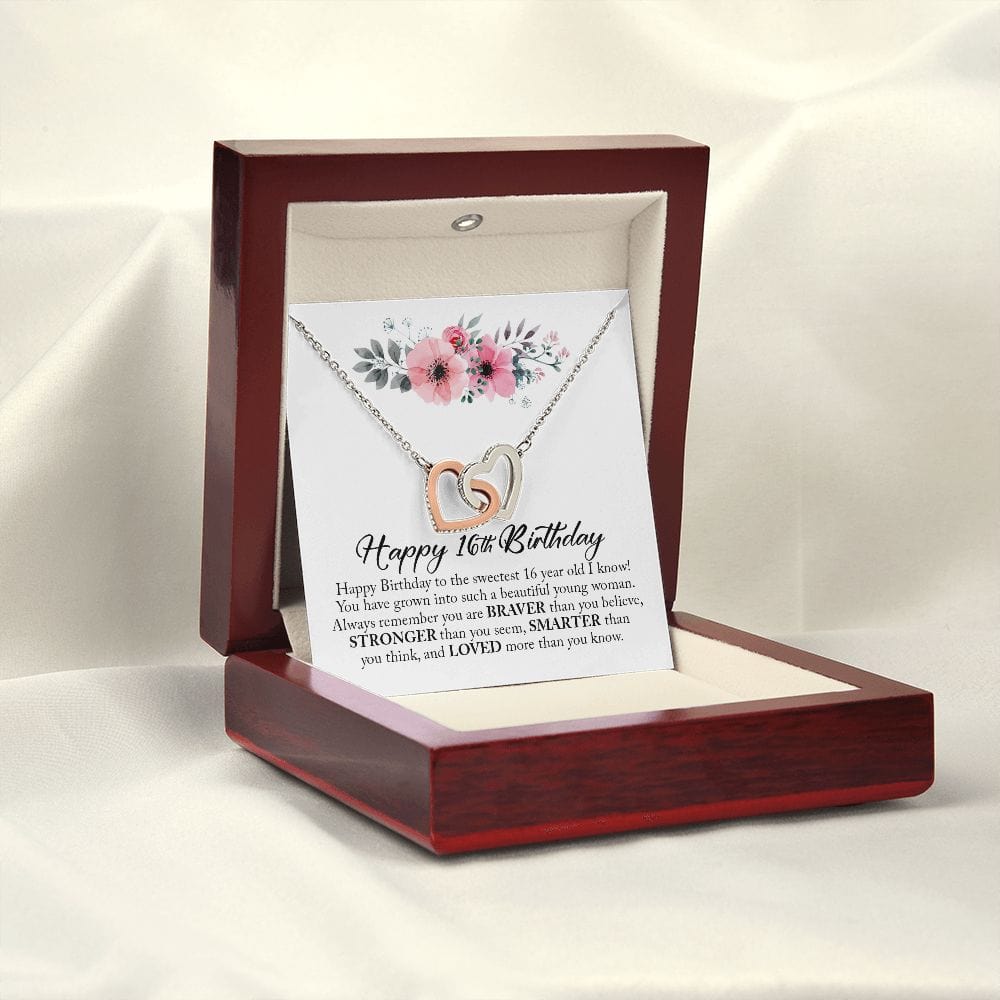 Happy 16th Birthday, Sweet Sixteen, Interlocking Hearts Necklace