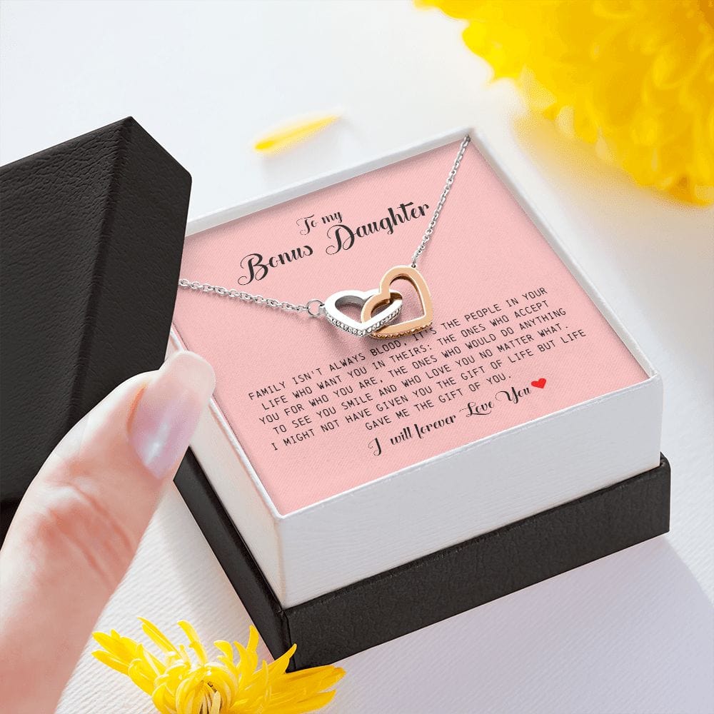 To My Bonus Daughter, Interlocking Heart Necklace
