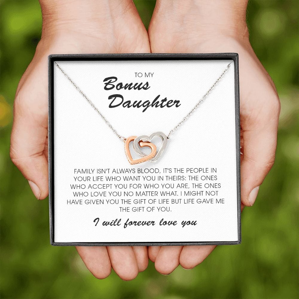 To My Bonus Daughter, Interlocking Heart Necklace