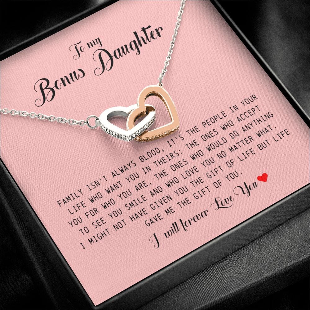 To My Bonus Daughter, Interlocking Heart Necklace