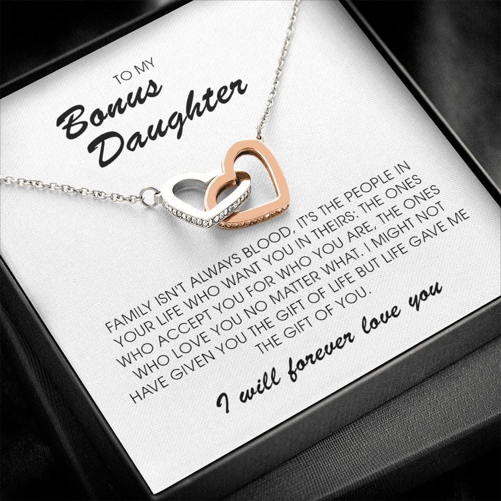 To My Bonus Daughter, Interlocking Heart Necklace