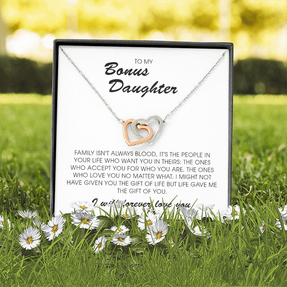 To My Bonus Daughter, Interlocking Heart Necklace