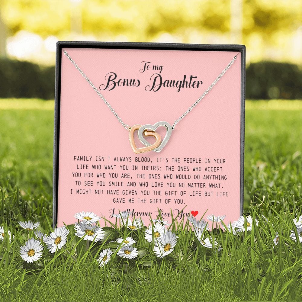 To My Bonus Daughter, Interlocking Heart Necklace