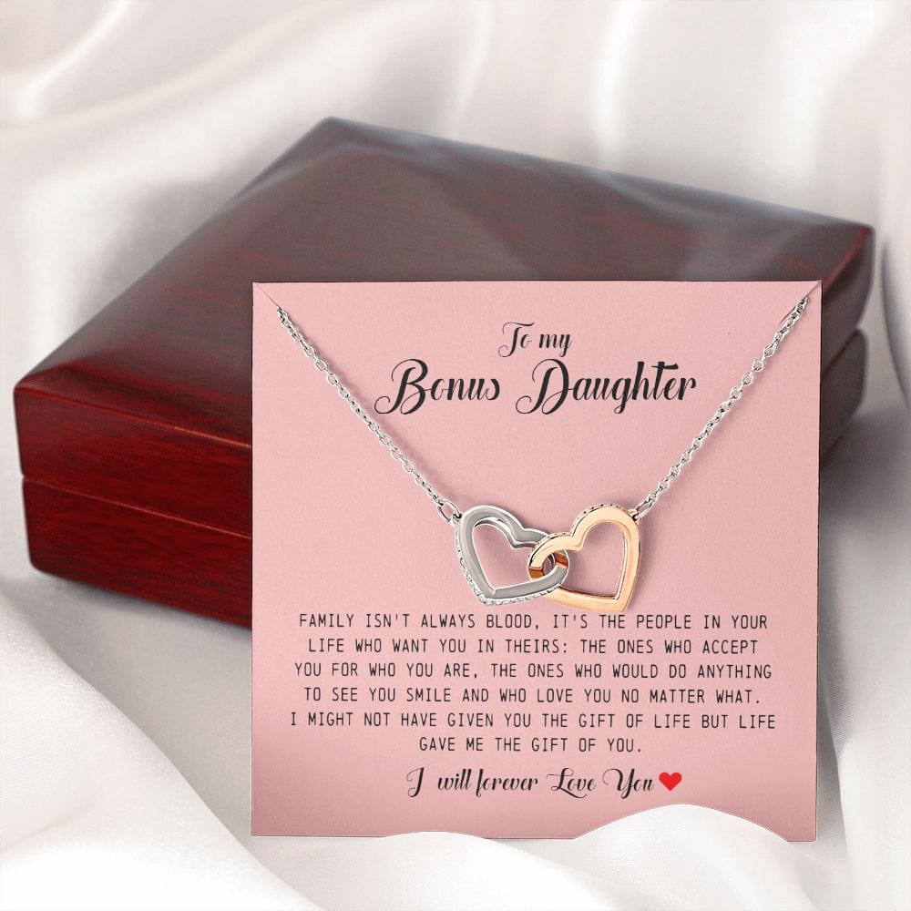 To My Bonus Daughter, Interlocking Heart Necklace