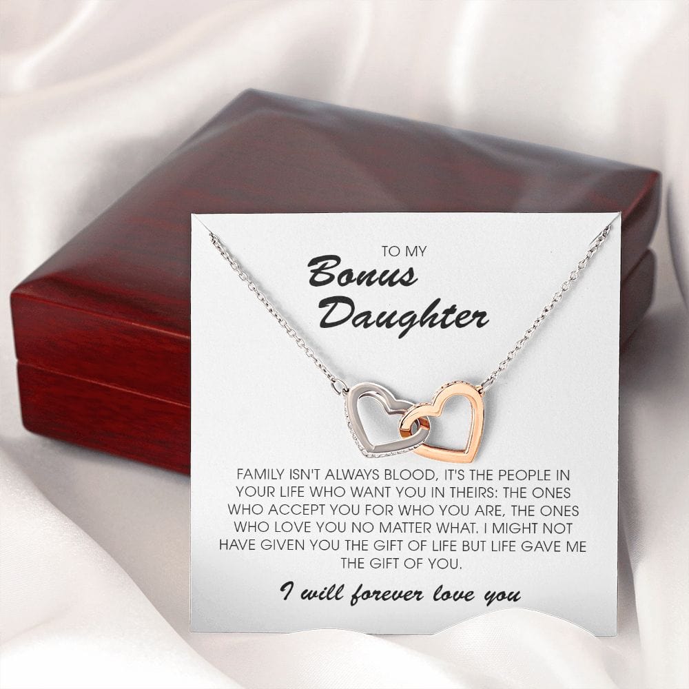 To My Bonus Daughter, Interlocking Heart Necklace