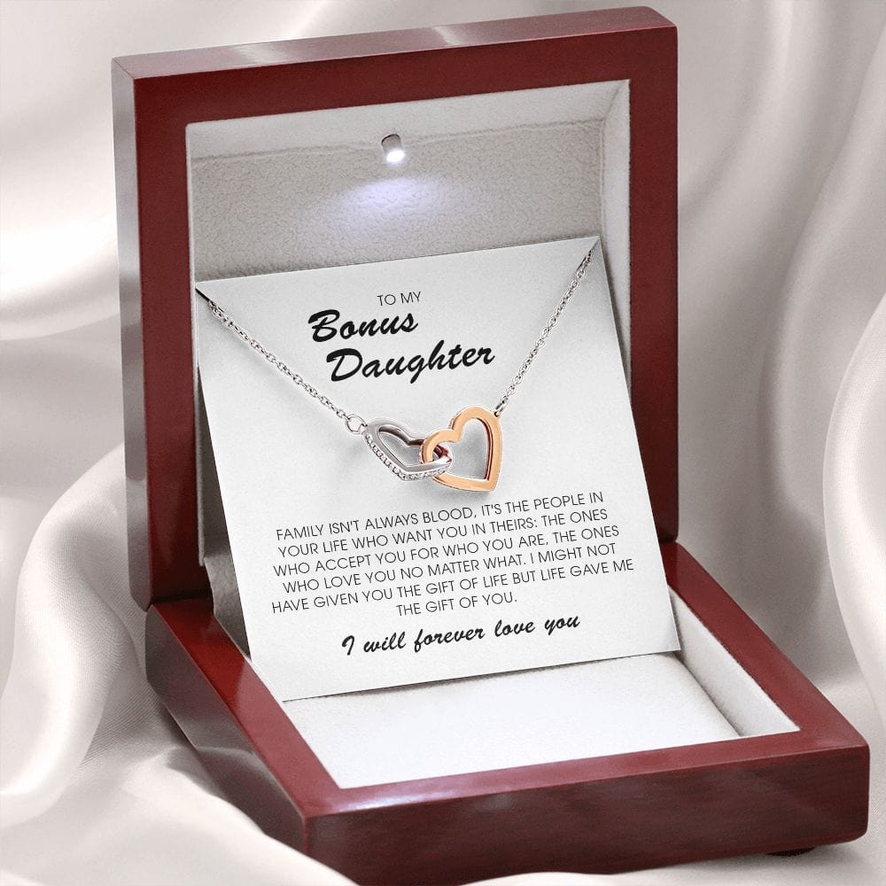To My Bonus Daughter, Interlocking Heart Necklace