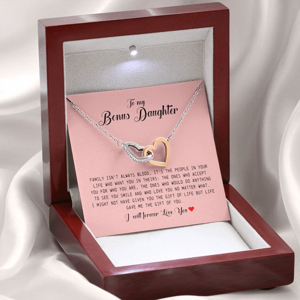 To My Bonus Daughter, Interlocking Heart Necklace