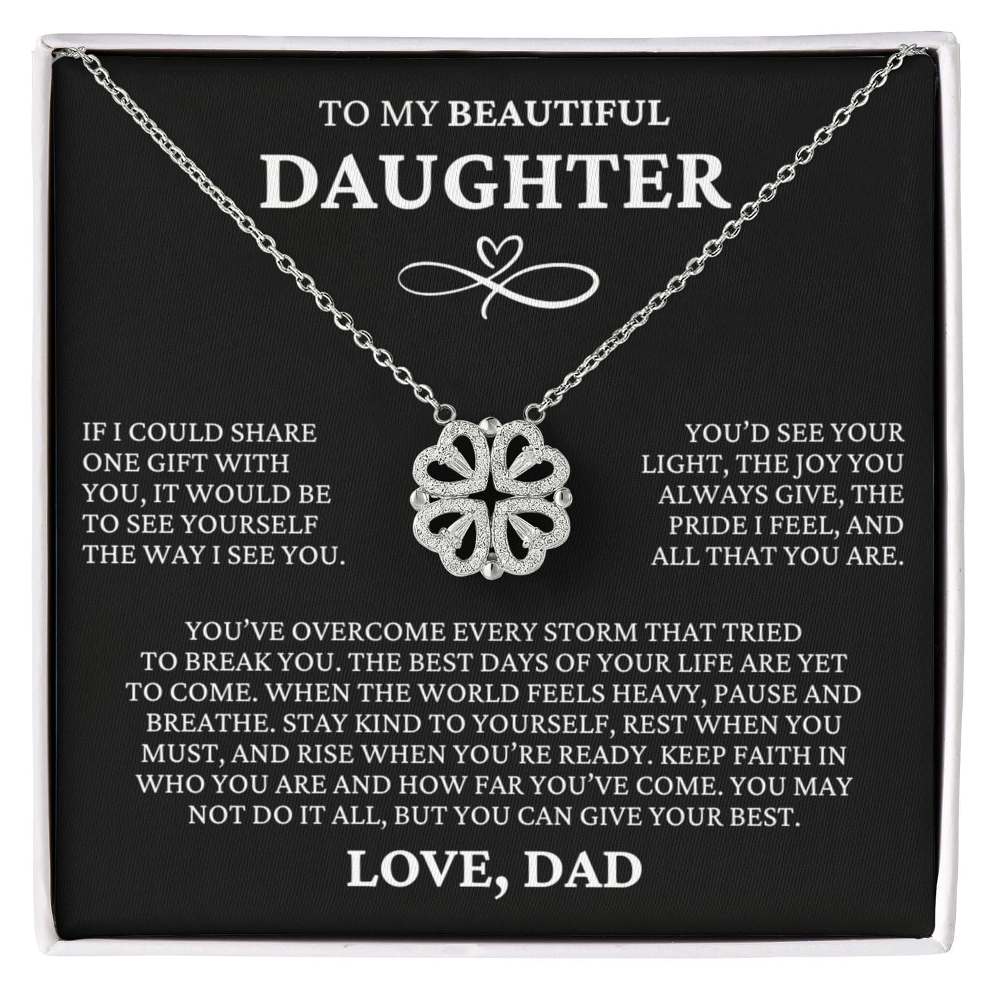 Four Heart Necklace - To My Beautiful Daughter " Heartfelt Message Card"