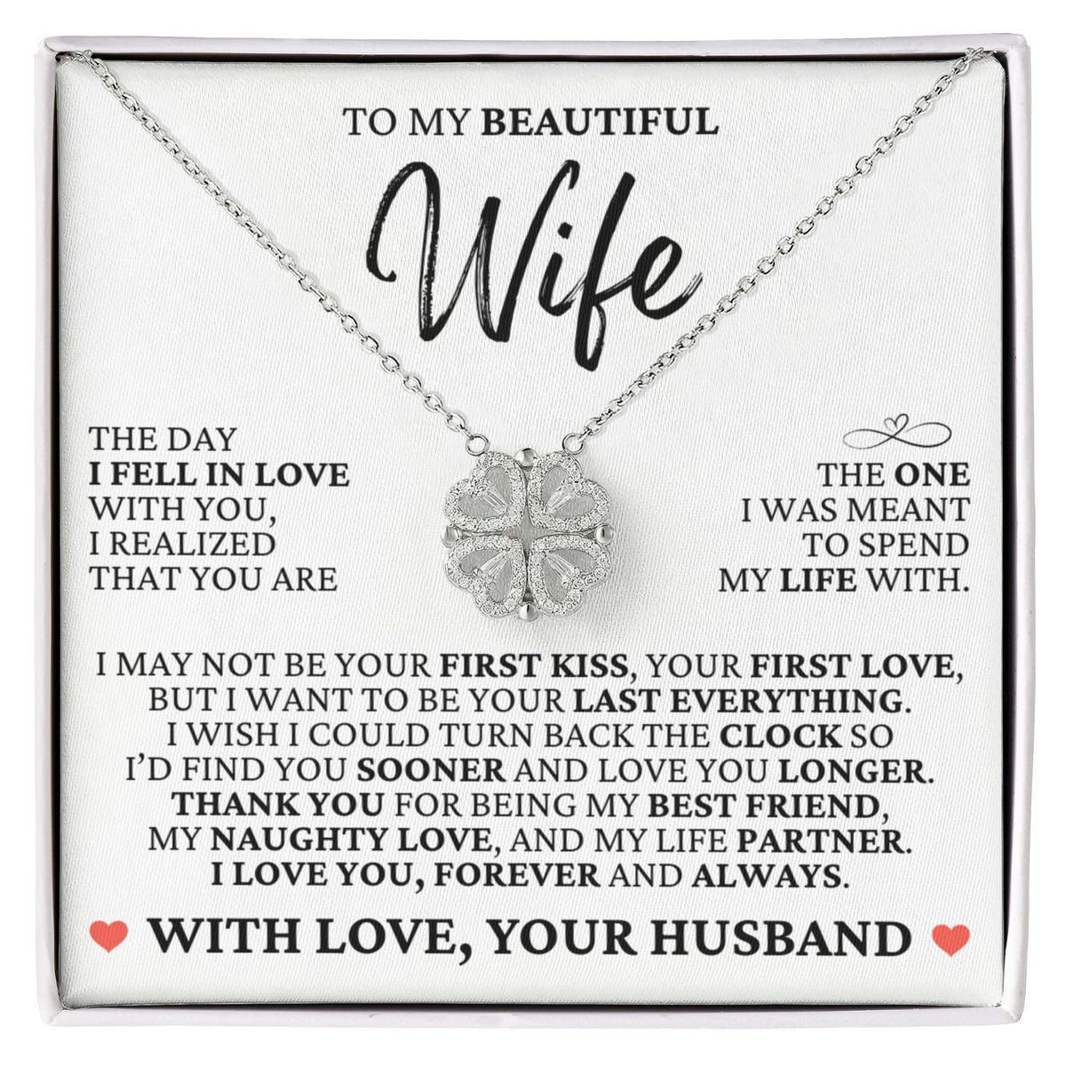 Four Hearts Necklace - To My Beautiful Wife "Thank You for Being My Best Friend"