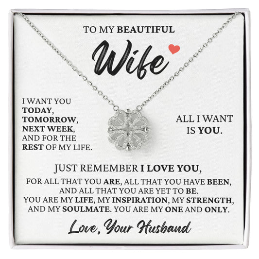Four Heart Necklace - To My Beautiful Wife "All I Want is You"