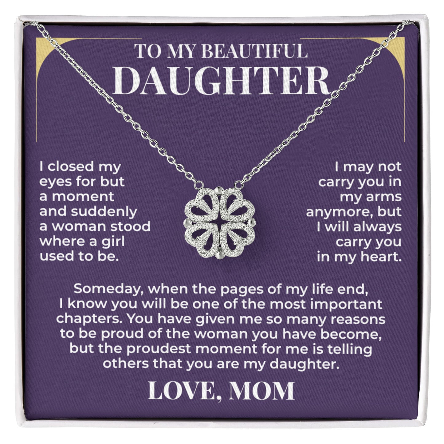 Magnetic Hearts Necklace - To My Beautiful Daughter "I Will Always Carry You In My Heart"