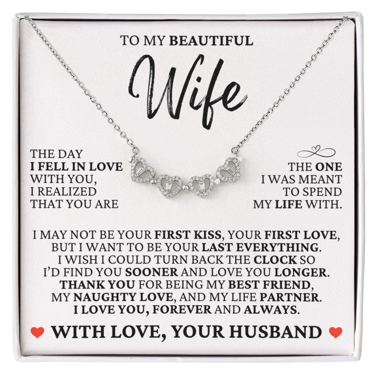 Four Hearts Necklace - To My Beautiful Wife "Thank You for Being My Best Friend"