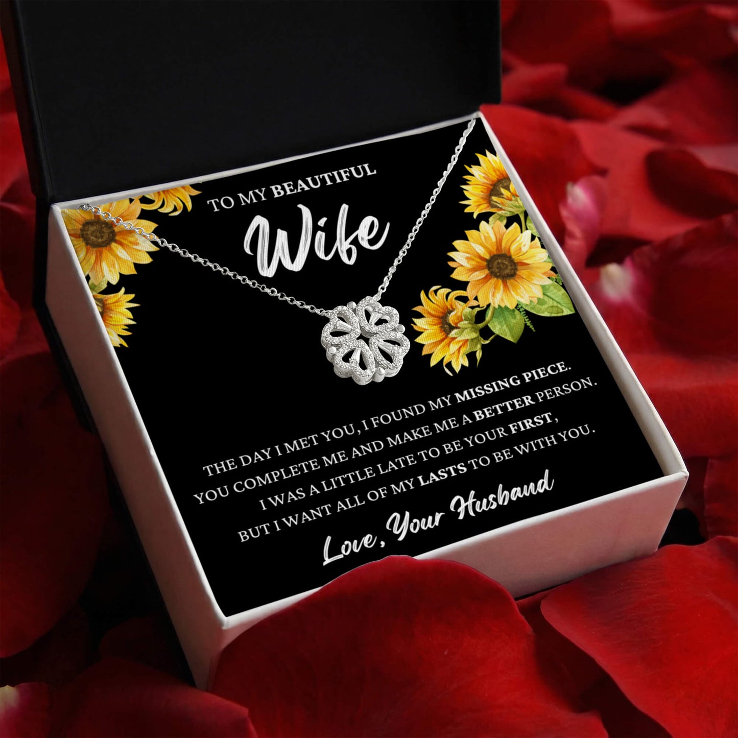 Four Heart Necklace - To My Beautiful Wife "I Found My Missing Piece"